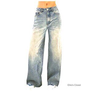 Wide Leg Distressed Denim Jeans Mid Rise Vintage Y2K Trousers